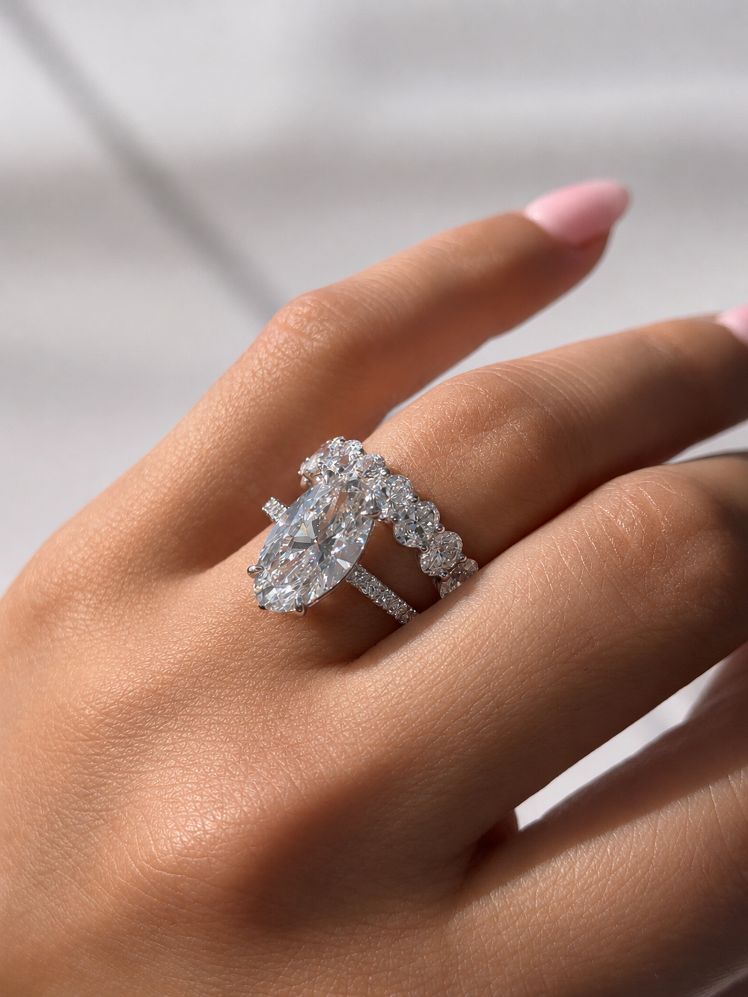 3.37 Carat Moval Cut Classic Diamond Engagement Ring